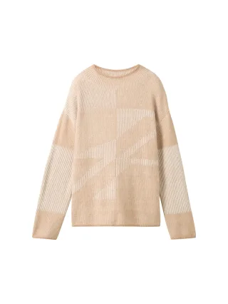 Tom Tailor - Loose Fit Ripp Strickpullover mit Muster beige plaited structure knit - Gr. - XXXL