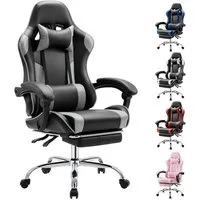 Refined Living Gaming-Stuhl Ergonomie Gaming chair mit Fußstütze, Kopfstütze Massage-Lendenkissen (Verstellbare Neigung auf der Rückseite Höhenverstellbar Computerstuhl), Gepolstert Bürostuhl  Drehstuhl 360° für Erwachsene Mädchen Junge