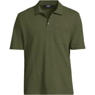 Poloshirt aus Baumwoll/Leinenmix, Herren,  Grün, Leinen/Baumwoll-Mischung, by Lands' End