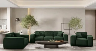Sofaset Designersofa CESINA 3-2-1 in Stoff Opera Velvet Dunkelgrün