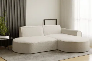 Ecksofa Designersofa BONDY in Stoff Ascot Creme Ottomane Rechts