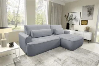 Ecksofa mit Schlaffunktion HUNTER Sofa in Stoff Cloud Grau Ottomane Rechts