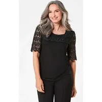 GOLDNER T-Shirt Viskose-Blusenshirt mit Spitze Viskoseshirt mit Rundhals, elastischem Saum und Langarm