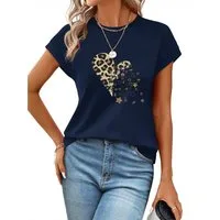 PYLIKE Kurzarmbluse Damen bequemes Sommer Kurzarm Carmenshirt Locker Liebe Print Modische Outfits Business Strand Urlaub Blusen Kleidung