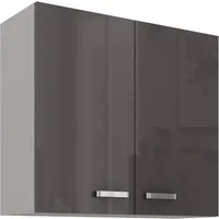 Küchen-Preisbombe Hängeschrank 80 cm Küche Bianca Grey Grau Hochglanz Küchenzeile Küchenblock