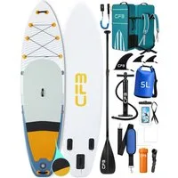 CFB SUP-Board XL 335x86x15 cm, extra breites Stand Up Paddle Board, aufblasbares iSUP, (Komplett-Set, mit Paddel, Pumpe, Rucksack, Leash, Dry Bag, Handyhülle & Schultergurt), 200 kg Traglast, für Anfänger & Erwachsene