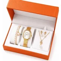 Luckice Quarzuhr Geschenk Damen Armbanduhr Armband Halskette Ring Ohrring Schmuck Set, (Elegant Analog Quarz Uhr mit Digital Zifferblatt .Frauen Mädchen Strass Quarzuhr für Weihnachten Bracelet Jewelry Set.Damengeschenke, Weihnachten, Valentinstag, H