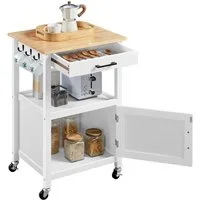 Yaheetech Küchenwagen Servierwagen auf Rollen, Beistellwagen mit Schrank & Schublade & 6 Haken, 55 × 45× 89 cm