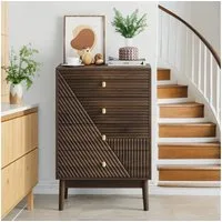 MODFU Kommode moderne Kleiderschrankkommode mit 4 Schubladen (Modernes Design im Mid-Century Stil, Viel Stauraum, Aufbewahrungsschrank für Wohnzimmer, Schlafzimmer und Flur, Walnuss, 60 cm L x 40 cm B x 90 cm H), mit 4 Schubladen