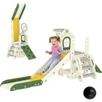 AIYAPLAY Rutsche Indoor-Spielset mit Kletterelement, (Set, 3-tlg., Rutsche mit Basketballkorb und Aufbewahrung), 5-in-1, faltbar, Kletterelement, Basketballkorb