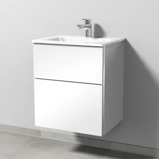 Sanipa 3way Glas-Set Glas-Waschtisch und Unterbau mit 2 Auszügen, Weiß-Glanz BS20078