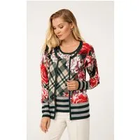 Passioni 2-in-1-Strickjacke Twinset mit Karomuster und Blumen Relaxed Fit