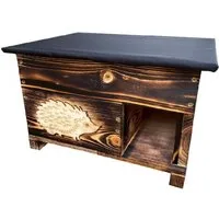 QLS Tierhaus Igelhaus aus Holz 40x50x30 cm Geflammt, mit abnehmbarem Dach Wetterfest Geflammt