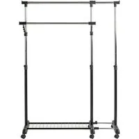 HAKU Garderobenständer Garderobe, Garderobenständer, Kleiderständer auf Rollen, Kleiderwagen, rechteckig - aus Metall Schwarz - B/T/H 94-160/49/103-170 cm