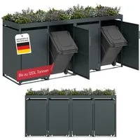 STEELSØN Mülltonnenbox Thoria mit Pflanzendach, Mülltonnenverkleidung aus Stahl (Anthrazit, 120 L, verfügbar mit 1, 2, 3, 4, oder 5 Türen), für 4 Tonnen