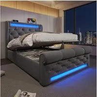 BlingBin Polsterbett Stauraumbett (1-tlg., Funktionsbett mit Lade- und Lichtfunktion für gemütliche Schlafzimmer), mit LED-Beleuchtung, USB- & Type-C-Ladestation und stilvollem Samt