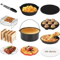 Aigostar Küchenmaschinen Zubehör-Set Heißluftfritteuse Zubehör, 12 Stück Airfryer Zubehör, Silikonform, Zubehör für Zubehör heißluftfritteuse für Aigostar 5.5L,6L,6.5L,Cecotec 5.5L,6L,6.5L,COSORI 5.5L,6L,6.5L, Ninja 6,2L, Philips 6,2L, Grillrost, Piz