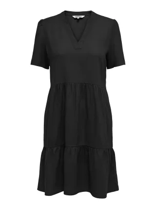 ONLY - ONLTIRI-CARO S/S V-NECK LIN DRESS CC PNT black - Gr. - S