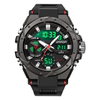 SANDA Men Quartz Watch Waterproof Sport Wristwatches Multifunctional Outdoor Luminous Electronic Watch - Dual Display, C