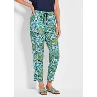 GOLDNER Stoffhose Florale Schlupfhose SARA grün Viskosehose mit Allover-Print, Rundum-Schlupfbund, Eingriffstaschen