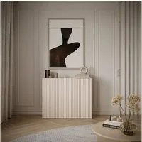 Selsey Sideboard SUNDS, Sideboard in Kaschmirbeige mit Lamellenfront & Push-to-Open