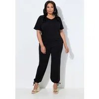 Ulla Popken Funktionshose Jumpsuit V-Ausschnitt elastische Taille