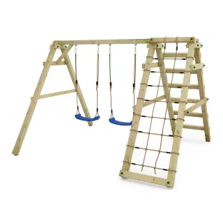 Holzschaukel mit Kletteranbau Sky Skipper Prime - Stabiles Spielgerüst 9x9 cm für den Garten - Schaukelgestell Abenteuerspielplatz Outdoor Wickey