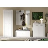 OTTO home Garderoben-Set AOSTA, Breite 285cm, 6-teilige Garderobenkombination, (Set, 6-St., best. aus: Schrank, Sitzbank, Sitzkissen, Paneel, Spiegel & Kommode), Flurkombination, Kombination, Garderobe, Dielen-Set, Garderobenmöbel