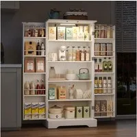 Flieks Hochschrank Küchenschrank mit LED-Sensorleuchte und verstellbaren Einlegeböden (B60/T35/H128 cm, 1-St., 1er Set) Speiseschrank mit Türablagen Mehrzweckschrank Holzschrank weiß