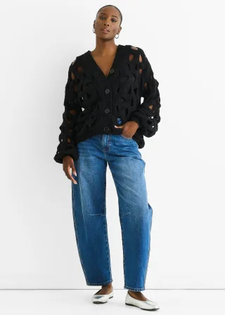 Schwarzer Hohlstrick-Chunky-Cardigan
