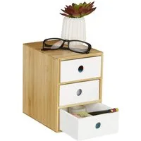 relaxdays Schreibtischaufsatz Schreibtisch Organizer 3 Schubladen, weiß