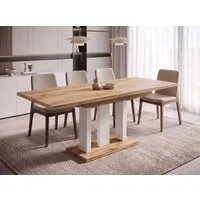 Endo-Moebel Säulen-Esstisch "Appia White" 130-210cm ausziehbar, erweiterbar, modern (1 Tisch), 2 Erweiterungsplatten, für 4, 6 oder 8 Personen, weiße Beine