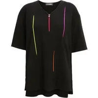 Doris Streich V-Shirt mit farbigen dekorativen Reißverschlüssen
