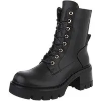 Ital-Design Robuste Stiefelette mit Schnürung für Damen – Herbst-Trend Schnürstiefelette (90152946) Blockabsatz Stiefeletten in Schwarz