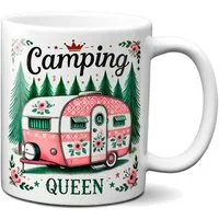 TASSENKING Tasse, Camping Queen Tasse mit Wohnwagen Motiv (weiß)