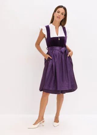bonprix Dirndl mit Samt in Midilänge (2-tlg.Set), lila, Gr.42, Traditionelles Dirndl mit hochwertigen Samtmieder und changierender Schürze. Der Rock ist mit einem angenehmen Baumwollfutter ausgestattet., aus Samt