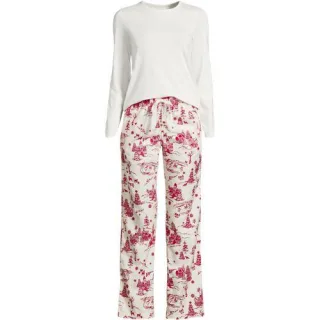 Pyjama-Set mit Flanellhose, Damen,  Weiß, Baumwolle/Baumwoll-Mischung/Viskose-Mischung, by Lands' End