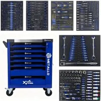 Toolcar Werkzeugwagen Werkstattwagen befüllt & bestückt mit Werkzeug, 7 Schubladen Rollen, abschließbar, kugelgelagerte Rollen, Chrom-Vanadium-Stahl, stabil, max. Traglast:120 kg, 244-tlg. Werkzeugset, (Knarrenkasten & Steckschlüsselsatz 244-tlg. ink