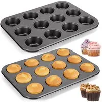 BlingBin Muffinplatten 2 Stück Muffinform Blech für 24 Muffins, Rund Backblech, Karbonstahl, (2er Set, 2-St., 35*26,5*3cm, Antihaftbeschichtet, Karbonstahl), Metall Muffin Backform für Cupcake, Yorkshire Pie, Pudding