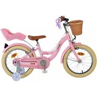 Volare Kinderfahrrad Volare Blossom - Mädchen - 16 Zoll - Rosa - Zweihandbremsen, abnehmbare Seitenräder, geschlossener Kettenschutz, Puppensitz