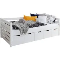 Ticaa Bettgestell Sofabett Naomi inkl. 5x Schubkästen, 120x200, Weiß