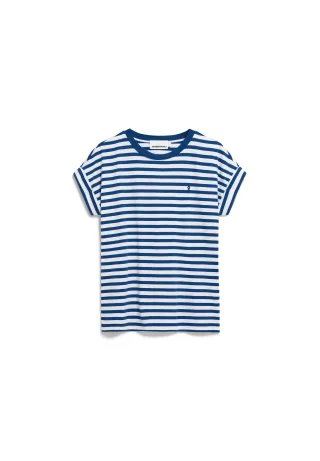 Armedangels - IDAARA STRIPE T-SHIRT white-lapis blue - Gr. - S