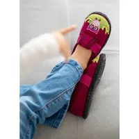 Beck Hüttenschuh Eule Hüttenschuhe (aus Österreich, mit rutschfester Laufsohle) zum Schlupfen, Gummieinsätze seitlich, 100% atmungsaktive Schurwolle
