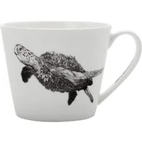 Maxwell & Williams Tasse Kaffeetasse MARINI FERLAZZO Becher Tasse, Turtle, Geschirr Schildkröte, 1-tlg., Porellan, weiß, Porzellan Keramik Becher für Kuchen Essen, Frühstück