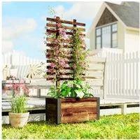 Outsunny Hochbeet mit Rankhilfe, 4 Rollen (Blumenkasten, 1 St., Kletterpflanzenbeet), für Garten, Balkon, Verkohlt
