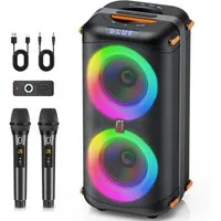 JYX Karaoke-Lautsprecher – Tragbarer Party-Lautsprecher Karaoke-Maschine (mit 40 W Leistung, 2 Mikrofonen und langer Akkulaufzeit)