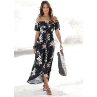 LASCANA Maxikleid im angesagten Vokuhila-Schnitt und Carmenausschnitt elegantes Sommerkleid aus Webware, leichtes Boho-Kleid, Festival