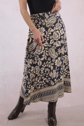 molly bracken - Langer Rock, Bohème-Print beige/schwarz - Gr. - XS
