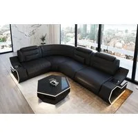 Sofa Dreams Ecksofa Pescara L Form Leder, 4-Sitzer, Kunstleder Premium, Schwarz, USB, LED, Ecke links