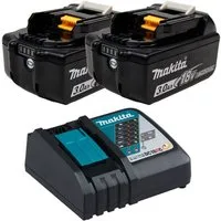 Makita Makita 2x BL1830B Akku 3,0 Ah 18V Li-Ion mit Ladestandsanzeige + ... Akku Starter-Set